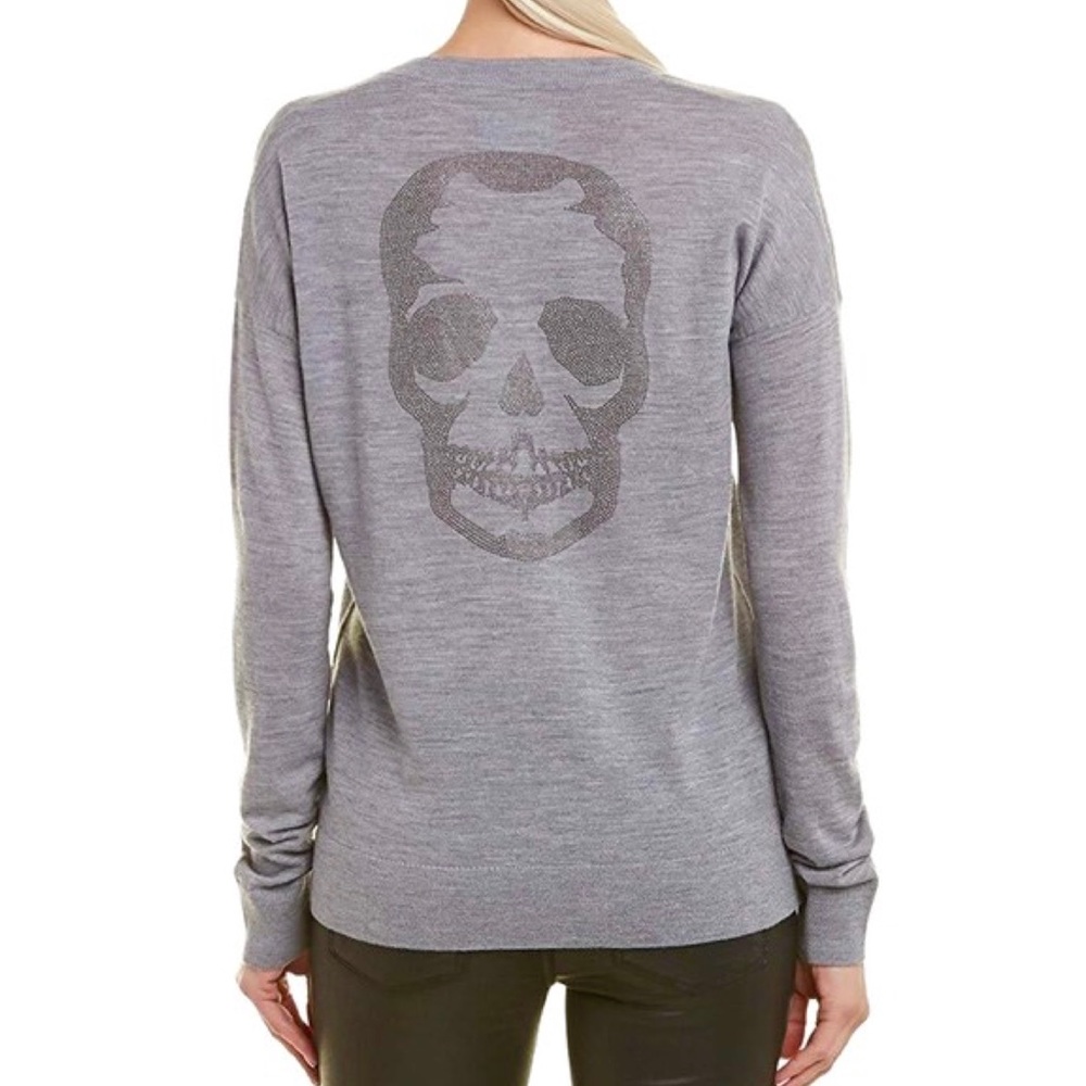 ZADIG & VOLTAIRE Miss M Grey Skull Studs Sweater